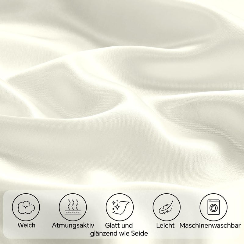BEDELITE Satin Cushion Cover, Set of 2, 80 x 80 cm, Ivory White | Silk Pillowcase Alternative, Soft for Summer, 2 Hair Bobbles Included, for Hair and Skin - Image 3