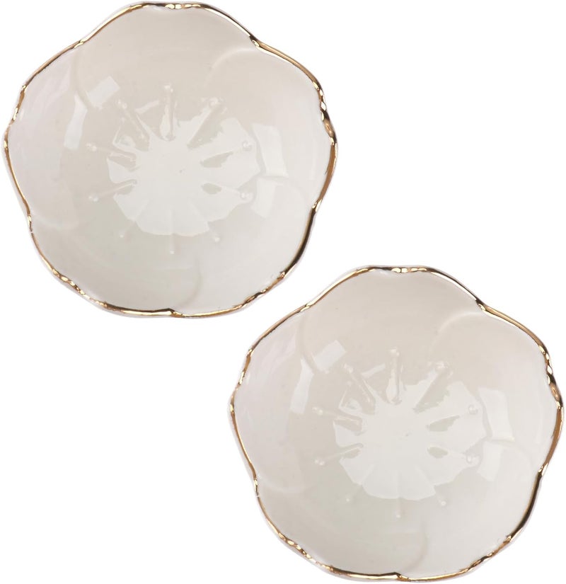 DOITOOL DOITOOL Ceramic Seasoning Dishes 2 Pcs Porcelain Sushi Dipping Bowl Cherry Blossom Sauce Tea Bag Holder Soy Sauce Dishes Ketchup Saucer Appetizer Plates Serving Dish for Kitchen Home White  - Image 1