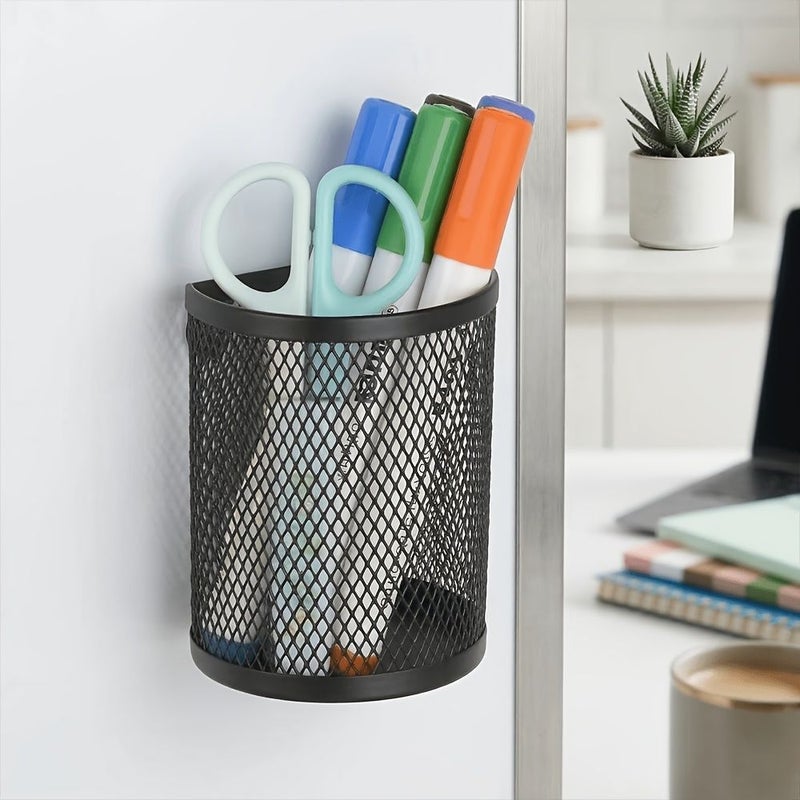 Magnetic Pen Holder 1pc For Refrigerator Home School Office Black - Image 1