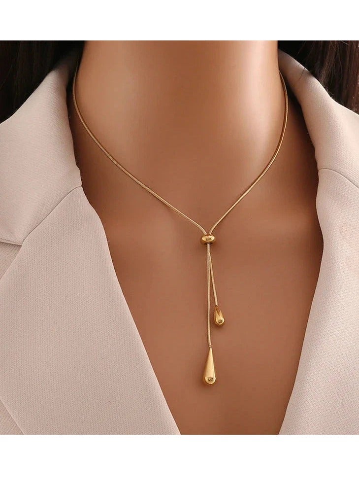 Rwnq Elegant Stainless Steel Water Drop Design Necklace - Adjustable necklace with a delicate water drop design - Perfect for everyday wear, gifts, and special occasions - Necklace - Women's Accessories - Stainless Steel Necklace - Necklace for Women  - Image 1