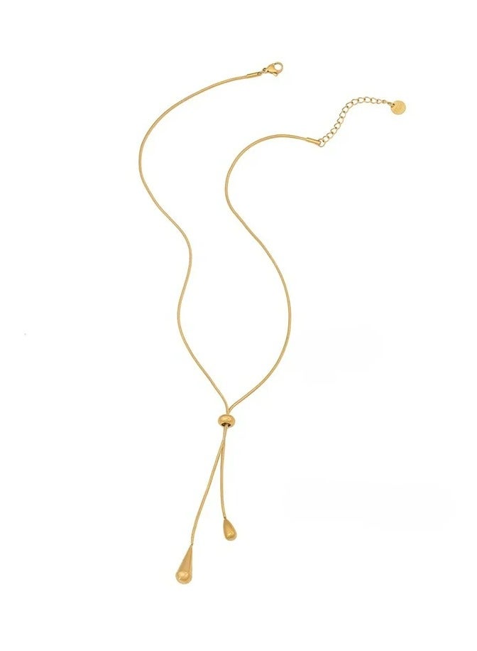 Rwnq Elegant Stainless Steel Water Drop Design Necklace - Adjustable necklace with a delicate water drop design - Perfect for everyday wear, gifts, and special occasions - Necklace - Women's Accessories - Stainless Steel Necklace - Necklace for Women  - Image 3