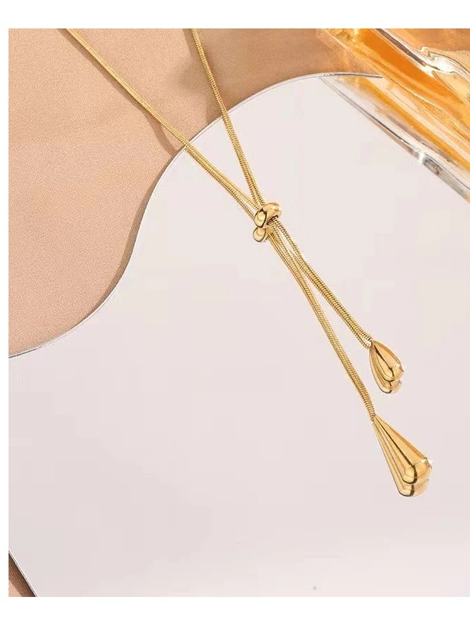Rwnq Elegant Stainless Steel Water Drop Design Necklace - Adjustable necklace with a delicate water drop design - Perfect for everyday wear, gifts, and special occasions - Necklace - Women's Accessories - Stainless Steel Necklace - Necklace for Women  - Image 2
