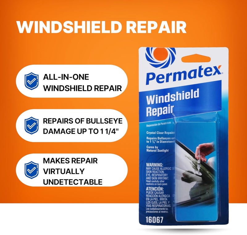 Permatex 16067 Bullseye Windshield Repair Kit, .025 oz. Syringe, .025 Ounce Syringe , White - Image 1