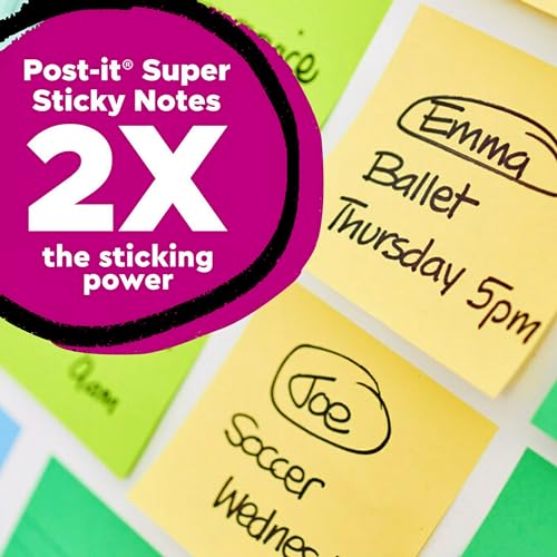 Post It Post-it 100% Recycled Paper Super Sticky Notes, 2X The Sticking Power, 3x3 in, 5 Pads, 70 Sheets/Pad, Canary Yellow (654R-5SSCY) - Image 3