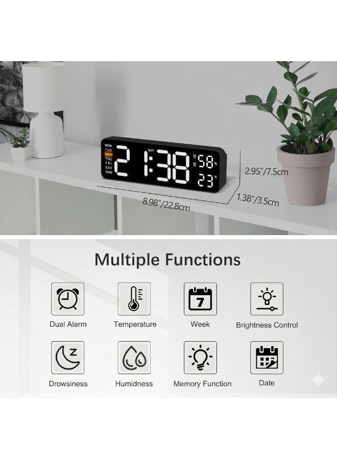 LED Digital Clock Dual Alarm Clock with Auto Dimming – Bedroom Wall/Desk Clock – Temperature and Humidity Display – Clear Numbers for Seniors and Children - Image 2