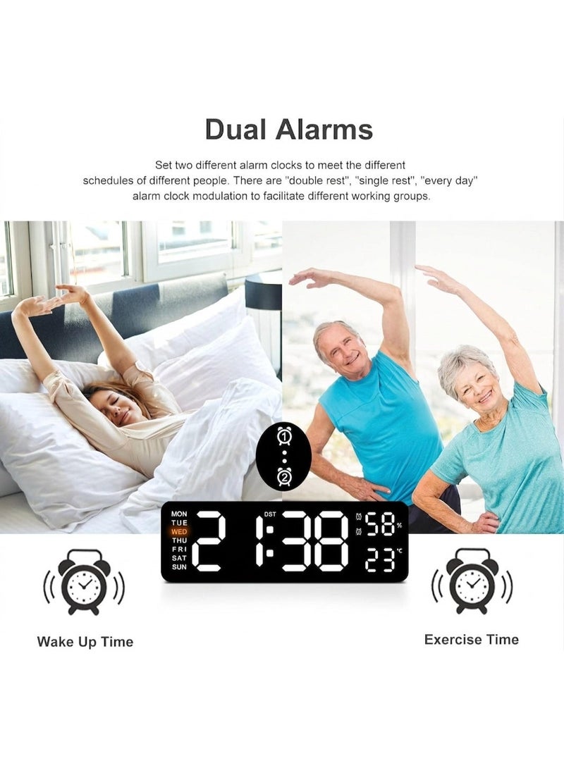 LED Digital Clock Dual Alarm Clock with Auto Dimming – Bedroom Wall/Desk Clock – Temperature and Humidity Display – Clear Numbers for Seniors and Children - Image 3