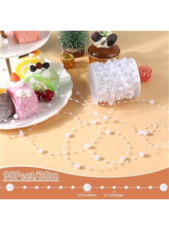 Arabest Artificial Pearl Garland, 98 Feet White Bead String for Floating Candle, Faux Pearls Bead String for Vases Filler Wedding Centerpiece Party  Home Decor  - Image 2