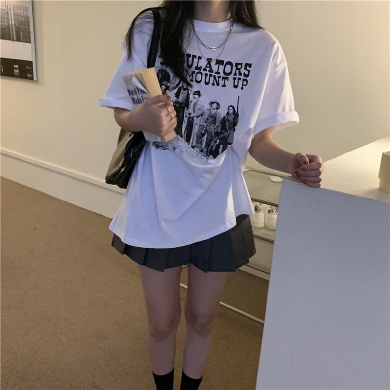 Retro American-Style Short-Sleeved T-Shirt For Women Summer Loose Design Bf Style Couple Outfit Trendy On Instagram - Image 5