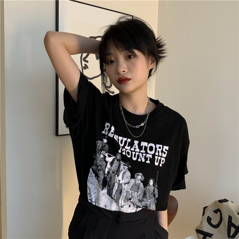 Retro American-Style Short-Sleeved T-Shirt For Women Summer Loose Design Bf Style Couple Outfit Trendy On Instagram - Image 2