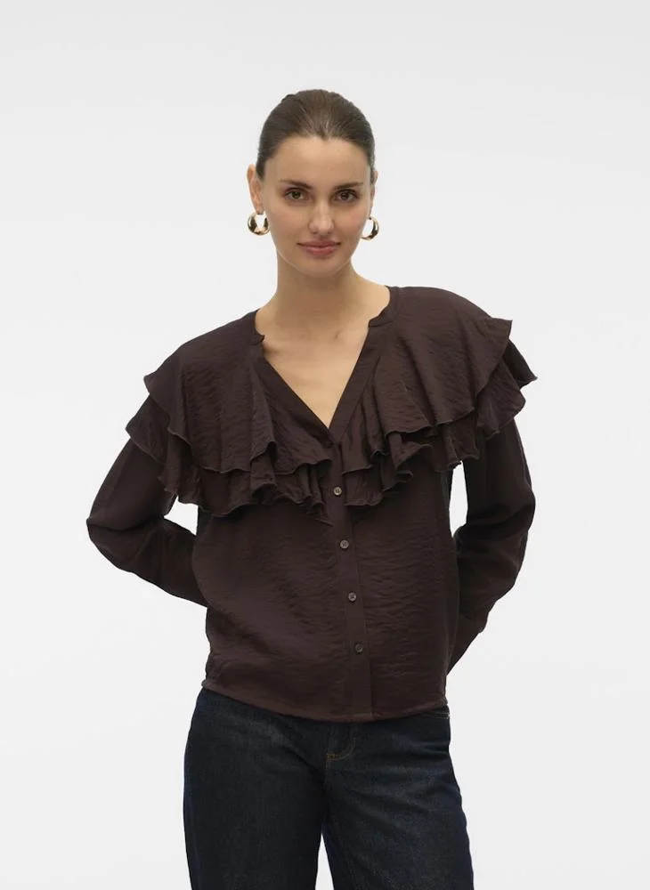 VERO MODA Vmlizzi Ruffle Detail Long Sleeve Top