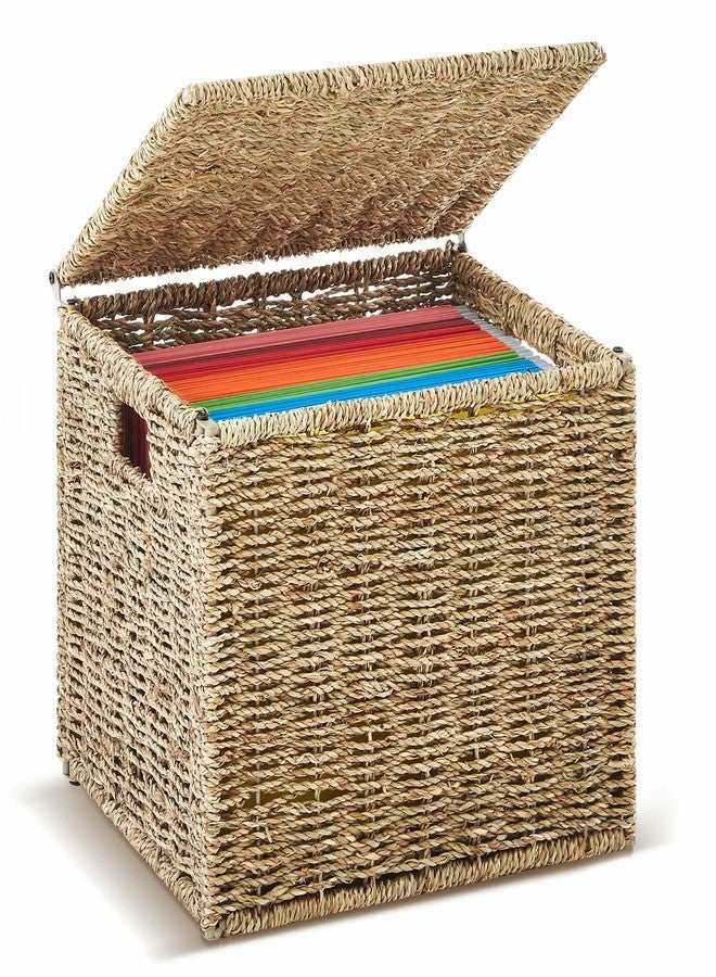 Marspark Seagrass File Box Organizers Portable Decorative Document File Storage Box Collapsible Letter Size Filing Cabinet with Lid for Office Decor Home, Natural - Image 1