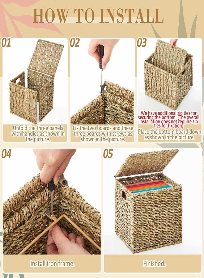 Marspark Seagrass File Box Organizers Portable Decorative Document File Storage Box Collapsible Letter Size Filing Cabinet with Lid for Office Decor Home, Natural - Image 4