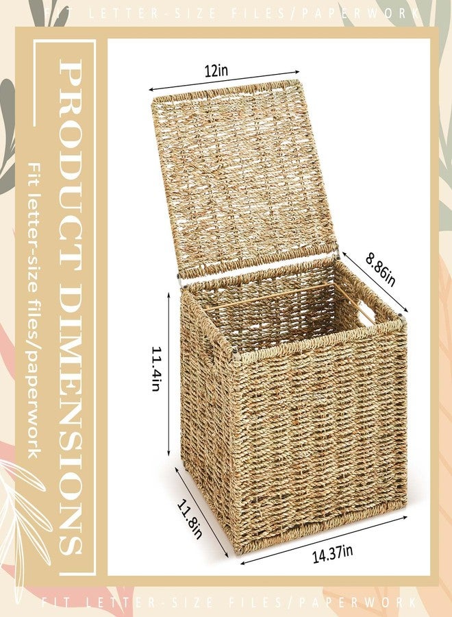 Marspark Seagrass File Box Organizers Portable Decorative Document File Storage Box Collapsible Letter Size Filing Cabinet with Lid for Office Decor Home, Natural - Image 2