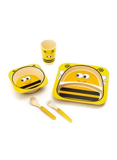 EZ Life EZ Life 5 Piece Kids Meal Set - Hungry Honeybee - Eco Friendly Bamboo Fibre - Plate -Bowl-Spoon-Fork and Cup-Yellow, Black Crockery Dinner Set, Dinnerware, Home Kitchen, Kids Dinner Plate, Serveware  - Image 4