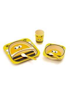 EZ Life EZ Life 5 Piece Kids Meal Set - Hungry Honeybee - Eco Friendly Bamboo Fibre - Plate -Bowl-Spoon-Fork and Cup-Yellow, Black Crockery Dinner Set, Dinnerware, Home Kitchen, Kids Dinner Plate, Serveware  - Image 2