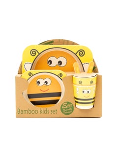 EZ Life EZ Life 5 Piece Kids Meal Set - Hungry Honeybee - Eco Friendly Bamboo Fibre - Plate -Bowl-Spoon-Fork and Cup-Yellow, Black Crockery Dinner Set, Dinnerware, Home Kitchen, Kids Dinner Plate, Serveware  - Image 1