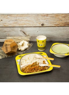 EZ Life EZ Life 5 Piece Kids Meal Set - Hungry Honeybee - Eco Friendly Bamboo Fibre - Plate -Bowl-Spoon-Fork and Cup-Yellow, Black Crockery Dinner Set, Dinnerware, Home Kitchen, Kids Dinner Plate, Serveware  - Image 5