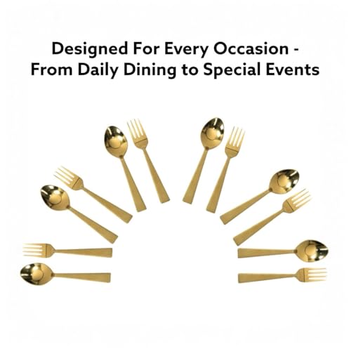 Exclusivish Cutlery Set for Dining Table (Set of 12, Stainless Steel PVD Gold Spoons - 6 & Forks - 6), Kitchen Utensils, 100% Food Grade, Non-Toxic, Anti-Rust, Dishwasher Safe, Ideal Gifting Set - Image 5
