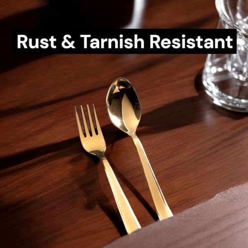 Exclusivish Cutlery Set for Dining Table (Set of 12, Stainless Steel PVD Gold Spoons - 6 & Forks - 6), Kitchen Utensils, 100% Food Grade, Non-Toxic, Anti-Rust, Dishwasher Safe, Ideal Gifting Set - Image 3
