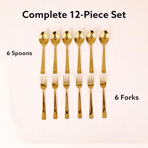 Exclusivish Cutlery Set for Dining Table (Set of 12, Stainless Steel PVD Gold Spoons - 6 & Forks - 6), Kitchen Utensils, 100% Food Grade, Non-Toxic, Anti-Rust, Dishwasher Safe, Ideal Gifting Set - Image 4