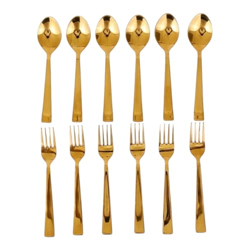 Exclusivish Cutlery Set for Dining Table (Set of 12, Stainless Steel PVD Gold Spoons - 6 & Forks - 6), Kitchen Utensils, 100% Food Grade, Non-Toxic, Anti-Rust, Dishwasher Safe, Ideal Gifting Set - Image 1