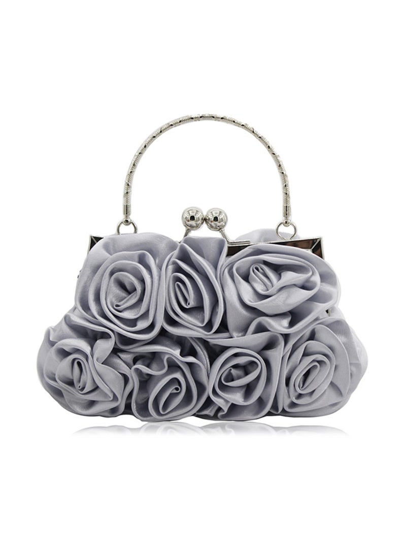 Zikra Women Evening Clutch Bag Floral Satin Purses Detachable Strap Clutch Bag Floral Clutch Bag Detachable Strap Purses Floral Clutch Bag for Wedding, Party, Prom (Silver) - Image 1