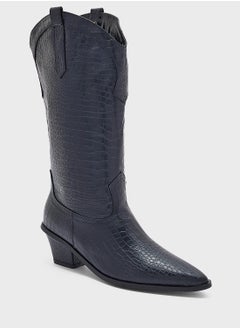 ELLA Tapered Heel Pointy Croc Knee Length Boot  - Image 2
