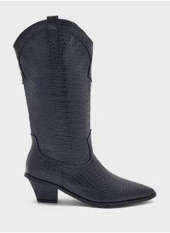 ELLA Tapered Heel Pointy Croc Knee Length Boot  - Image 1