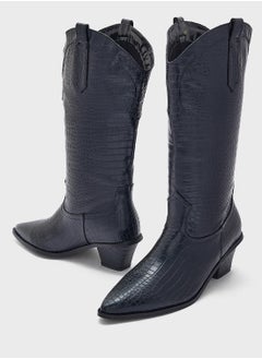 ELLA Tapered Heel Pointy Croc Knee Length Boot  - Image 4