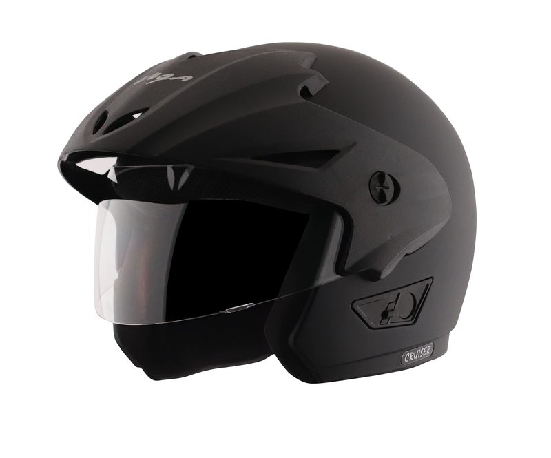 Vega Cruiser ISI Certified Matt Finish Lightweight & Compact with Peak Open Face Helmet for Men and Women with Clear Visor(Dull Black, Size:M) - Image 1
