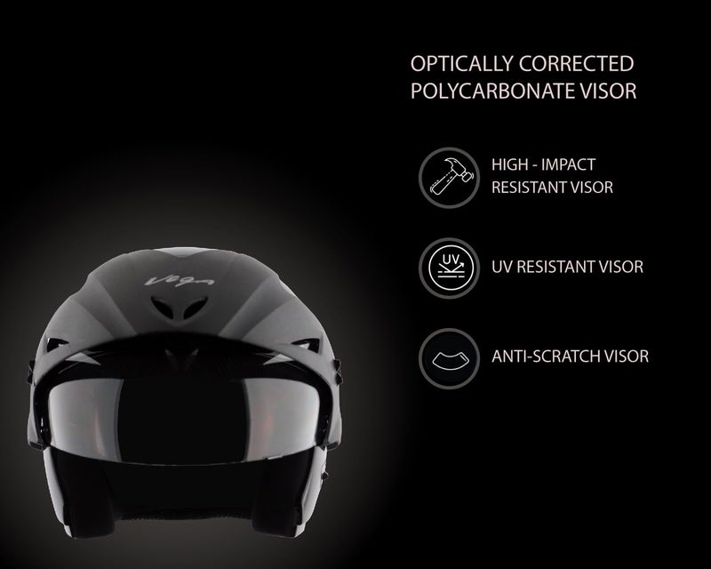 Vega Cruiser ISI Certified Matt Finish Lightweight & Compact with Peak Open Face Helmet for Men and Women with Clear Visor(Dull Black, Size:M) - Image 4