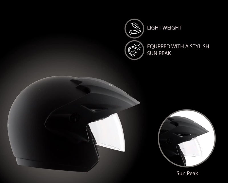 Vega Cruiser ISI Certified Matt Finish Lightweight & Compact with Peak Open Face Helmet for Men and Women with Clear Visor(Dull Black, Size:M) - Image 5