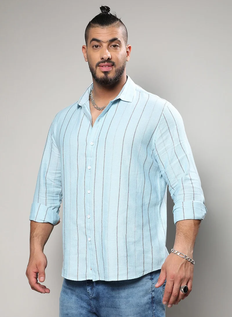 Instafab Plus Instafab Plus Men's Light Blue Contrast Pinstriped Shirt For Casual Wear | Spread Collar | Long Sleeve | Button Closure | Cotton Viscose Shirt Crafted With Comfort Fit For Everyday Wear