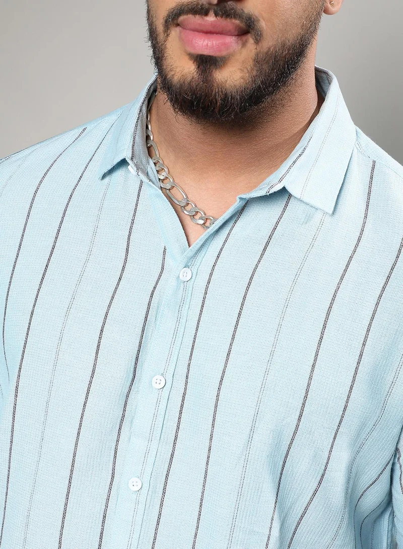 Instafab Plus Instafab Plus Men's Light Blue Contrast Pinstriped Shirt For Casual Wear | Spread Collar | Long Sleeve | Button Closure | Cotton Viscose Shirt Crafted With Comfort Fit For Everyday Wear