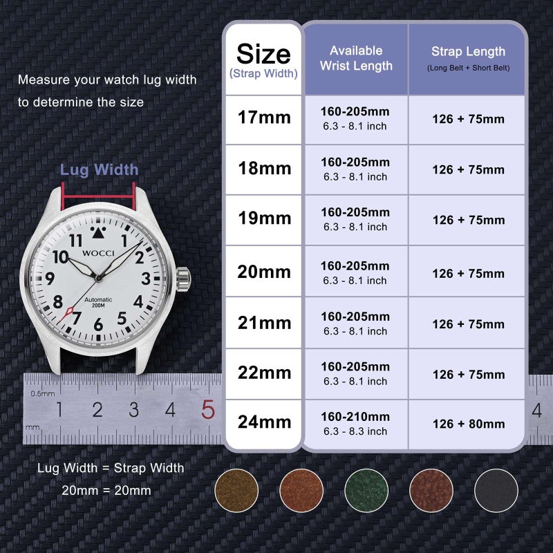 WOCCI 20mm Old-fashioned Watch Band for Men, Top Grain Leather, Black Matte Buckle (Army Green) - Image 4