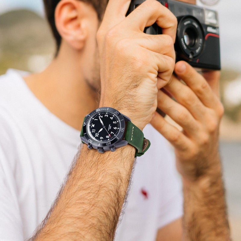 WOCCI 20mm Old-fashioned Watch Band for Men, Top Grain Leather, Black Matte Buckle (Army Green) - Image 5