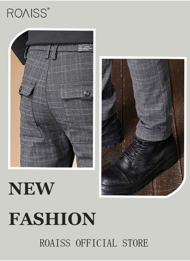 roaiss - Men Straight Leg Slim Fit Trousers  Elastic Slimming Effect Pilling Free & Colorfast Mid Rise & Tummy Control No Crotch Binding - Image 1