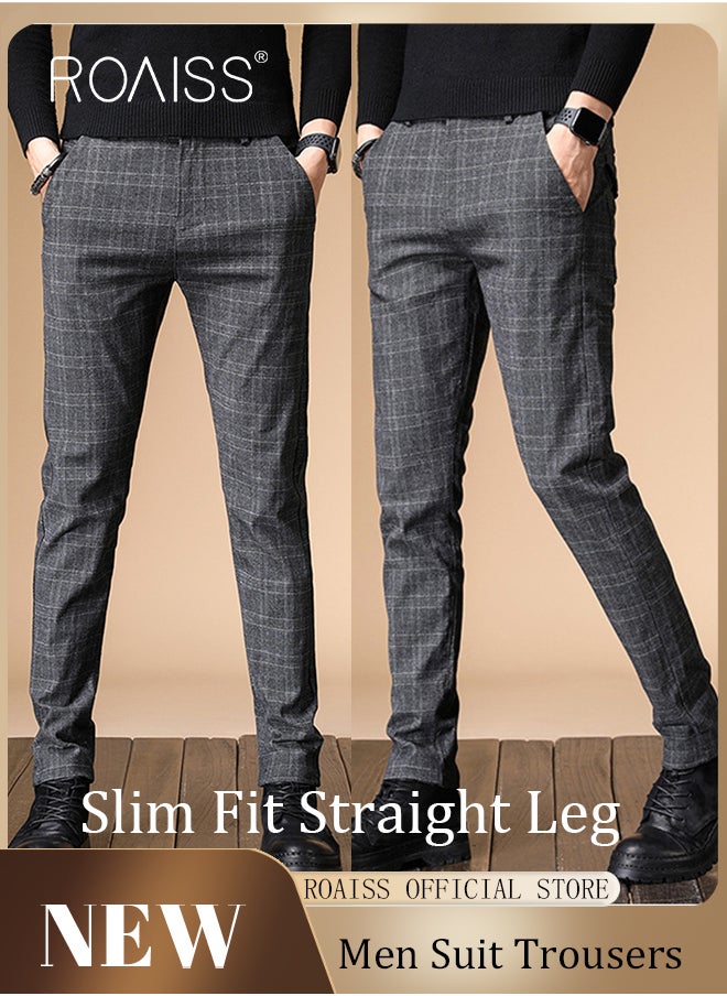 roaiss - Men Straight Leg Slim Fit Trousers  Elastic Slimming Effect Pilling Free & Colorfast Mid Rise & Tummy Control No Crotch Binding - Image 1