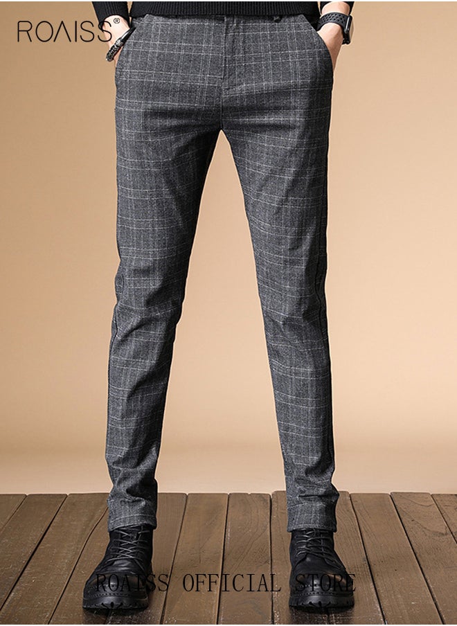 roaiss - Men Straight Leg Slim Fit Trousers  Elastic Slimming Effect Pilling Free & Colorfast Mid Rise & Tummy Control No Crotch Binding - Image 1