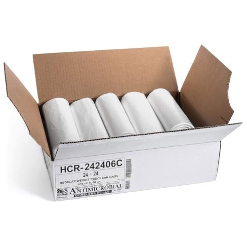 Aluf Plastics أكياس القمامة عالية الكثافة من ألوف بلاستيك، 10 جالون، 1000 قطعة، 6 ميكرون (مكافئ)، 24" × 24"، شفافة، للحمام، المكتب، الصناعي، التجاري، التنظيف، البلدي، إعادة التدوير - Image 2