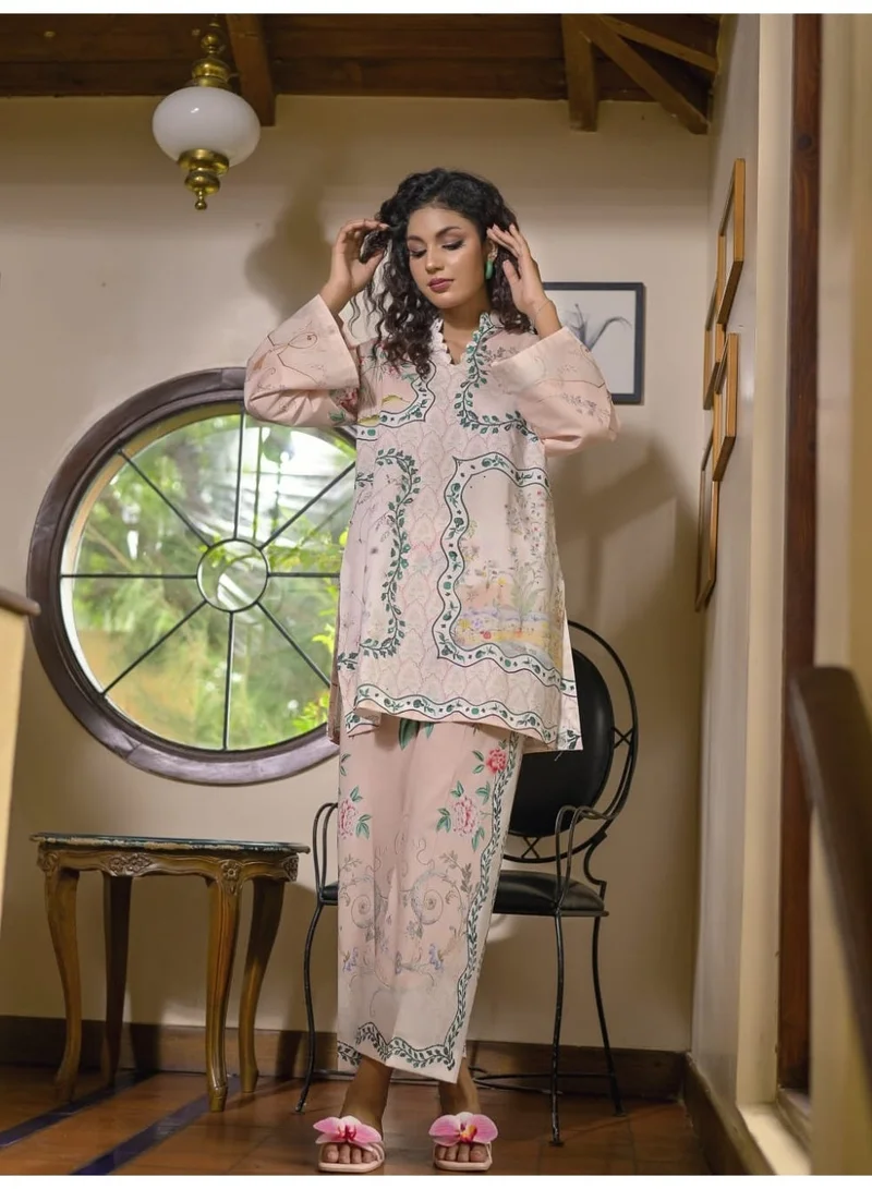 Pakistani Pink Cotton Printed Co-ord Set | Pakistani Ladies Dress Kurta Pant Salwar Suit Floral Co-ord Set | Casual & Festive Wear for Women