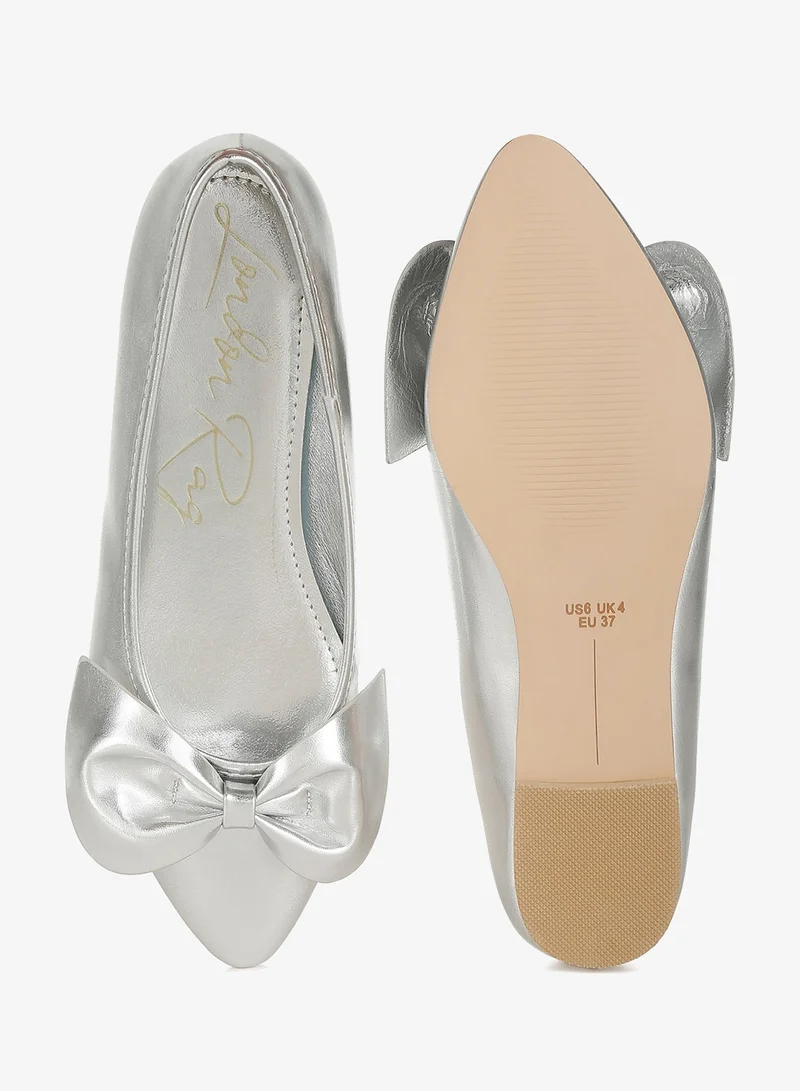 London Rag Silver Metallic Pleather Bow Ballerinas in Silver for Women | Best Price UAE