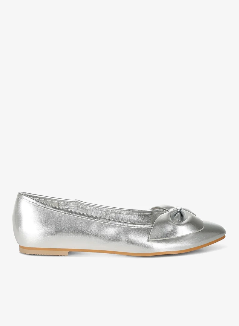 Metallic Pleather Bow Ballerinas in Silver