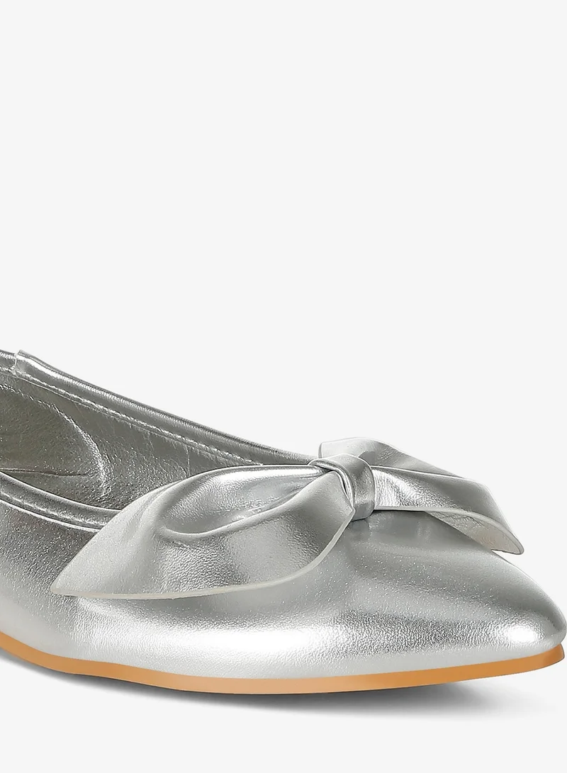 London Rag Silver Metallic Pleather Bow Ballerinas in Silver for Women | Best Price UAE