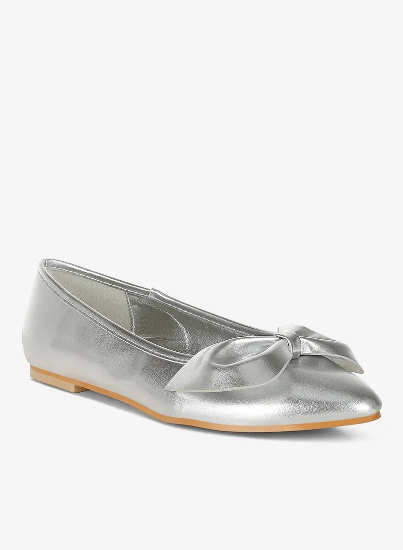 London Rag Silver Metallic Pleather Bow Ballerinas in Silver for Women | Best Price UAE