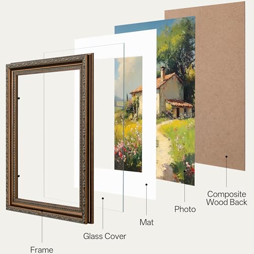 eletecpro 8x10 Picture Frames Set of 4 Vintage Frame with Glass Cover Photo Frames 8 x 10 Display 5x7 Photo with Mat or 8x10 without Mat for Tabletop or Wall Decor Bronze - Image 3