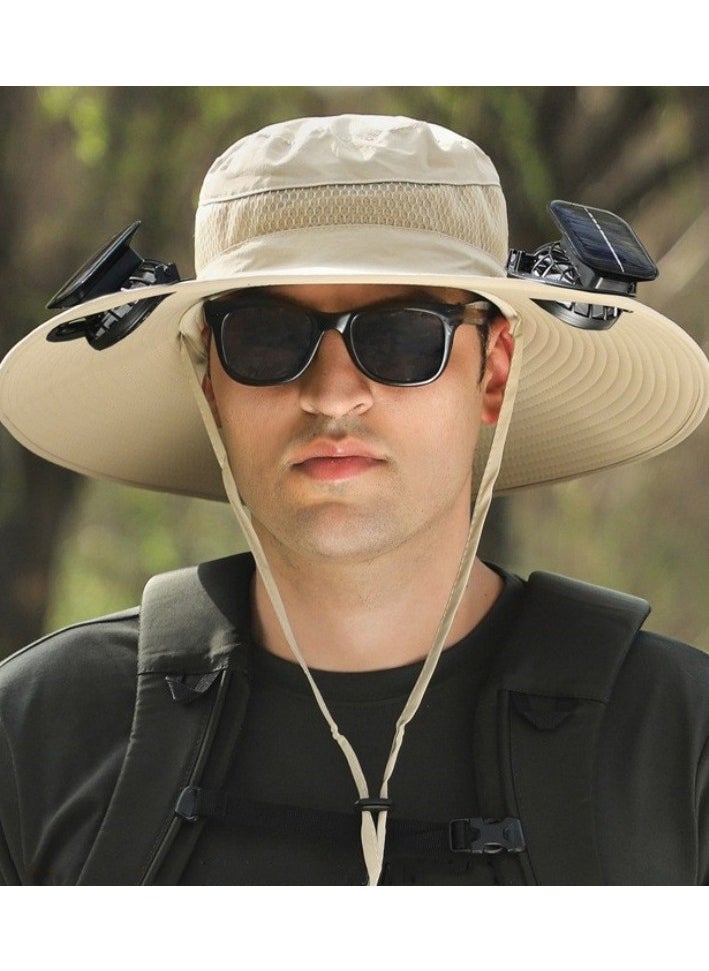Loquat Solar Fan Hat Wide Brim Sun Hat Solar Fan Hat with 2 Solar Fans Built in  Fishing Hat with 2 Fan for Men Waterproof Outdoor Hiking Camping Fishing Hat Beige 
