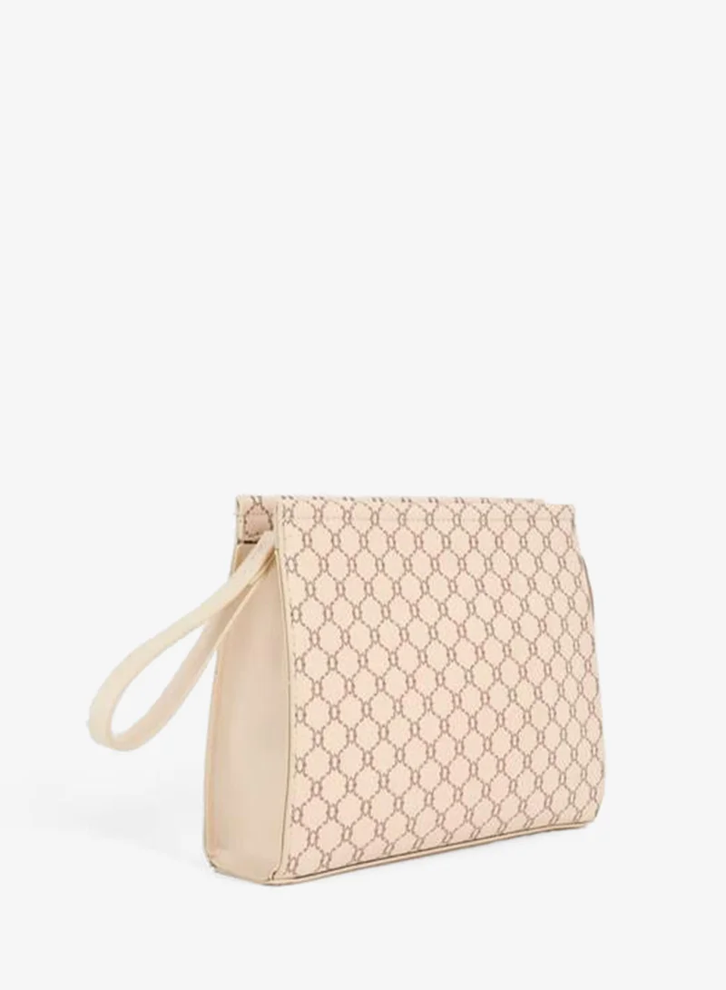 Women's Petunia Pattern Cream Lined Synthetic Leather Wrist Strap Portfolio Hand and Clutch Bag.