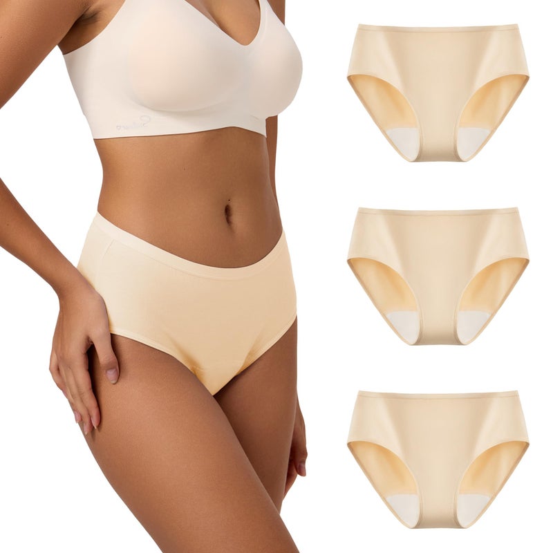 BATTEWA MidWaist Incontinence Underwear for Women Leak Proof Panties Protective Briefs for Bladder Control Washable Absorbency 40ML 3Pack XXLargeBeige - Image 3
