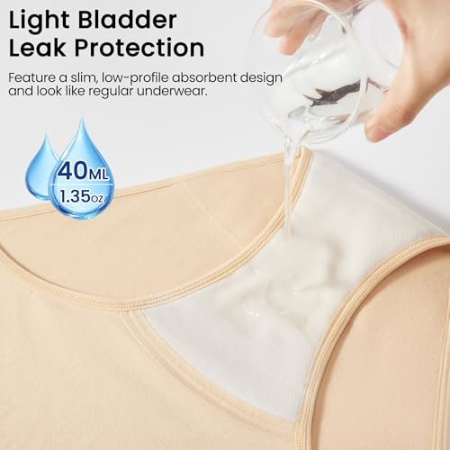 BATTEWA MidWaist Incontinence Underwear for Women Leak Proof Panties Protective Briefs for Bladder Control Washable Absorbency 40ML 3Pack XXLargeBeige - Image 5